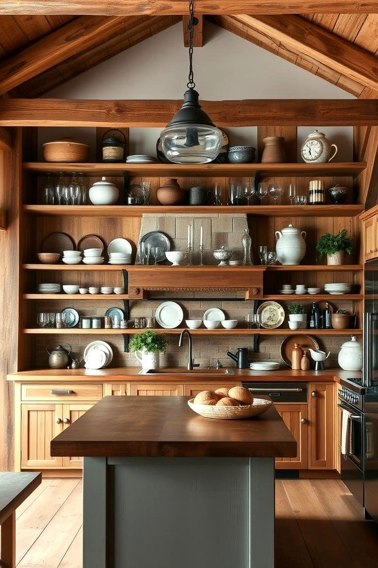 Open Shelving with Rustic Accents - 24 Rustic Barndominium Interior Design Ideas