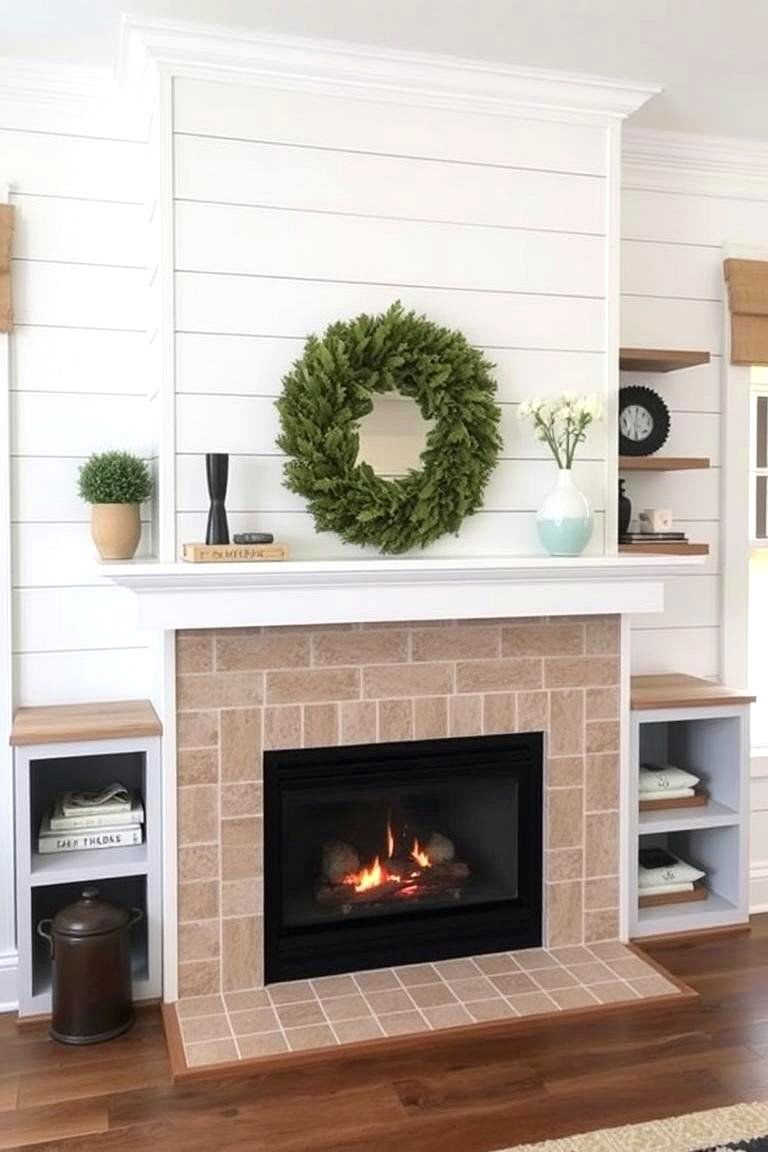 Open Shelving with Shiplap - 24 Shiplap Fireplace Ideas