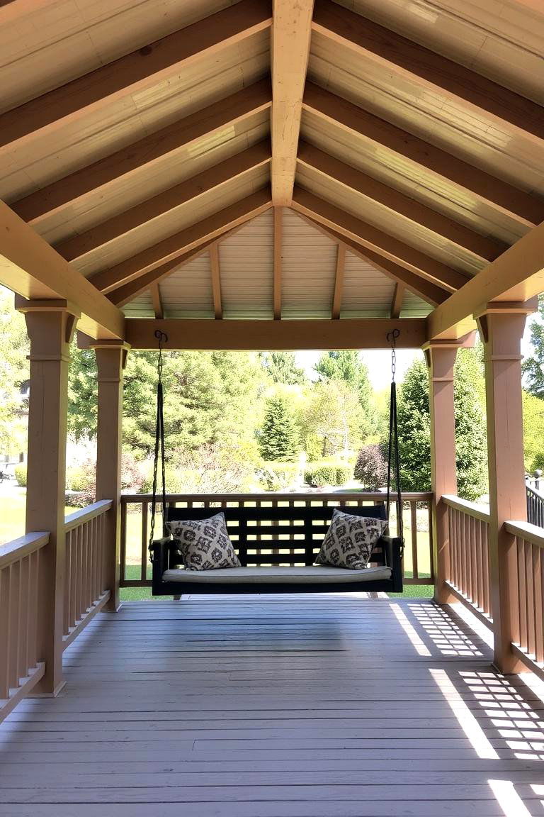 Open Sided Pergola with Swing - 24 Front Porch Pergola Ideas
