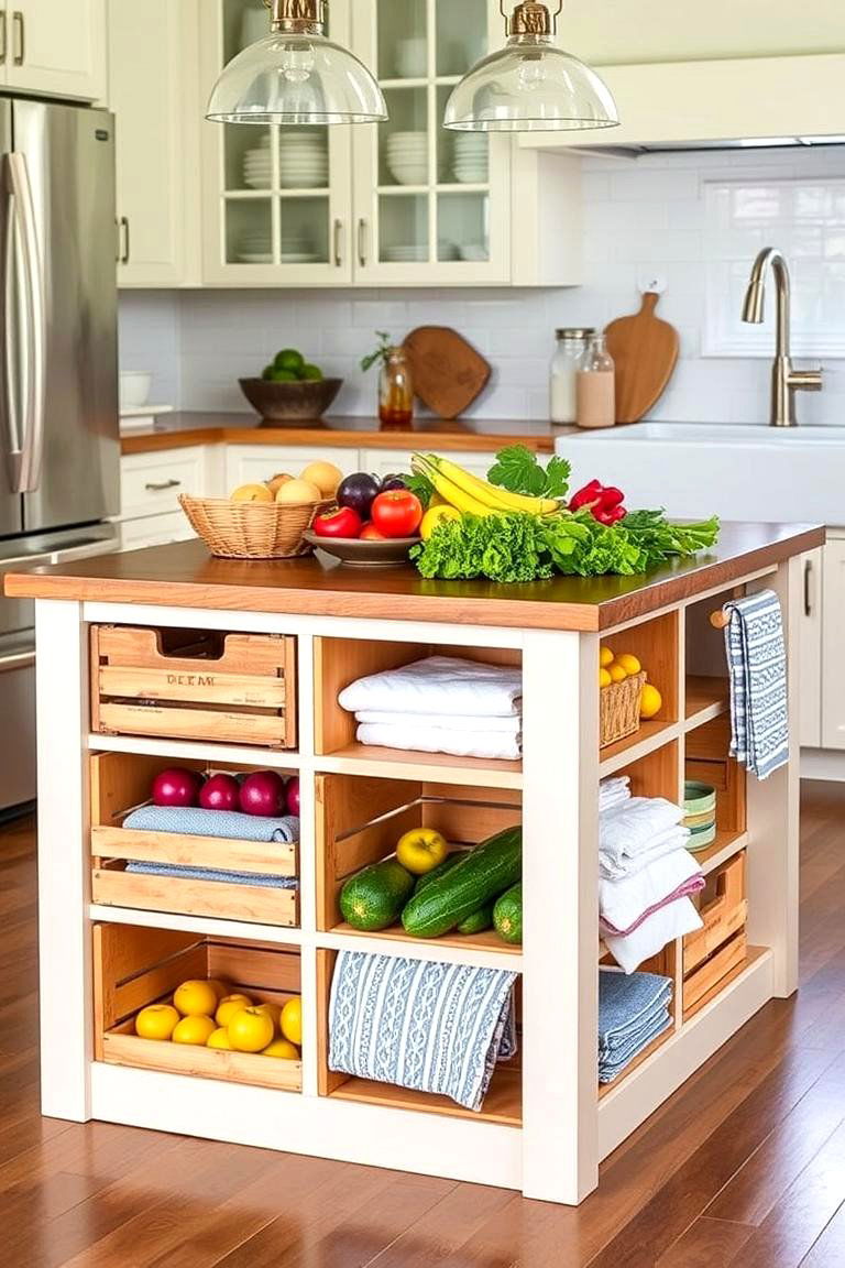 Open Storage Crates - 24 Rustic Kitchen Island Ideas