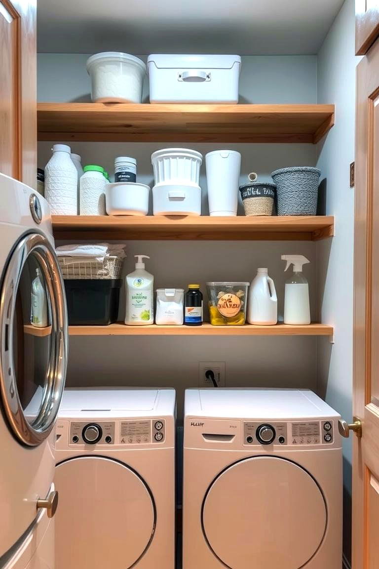 Open Wooden Shelving - 24 Laundry Room Shelf Ideas