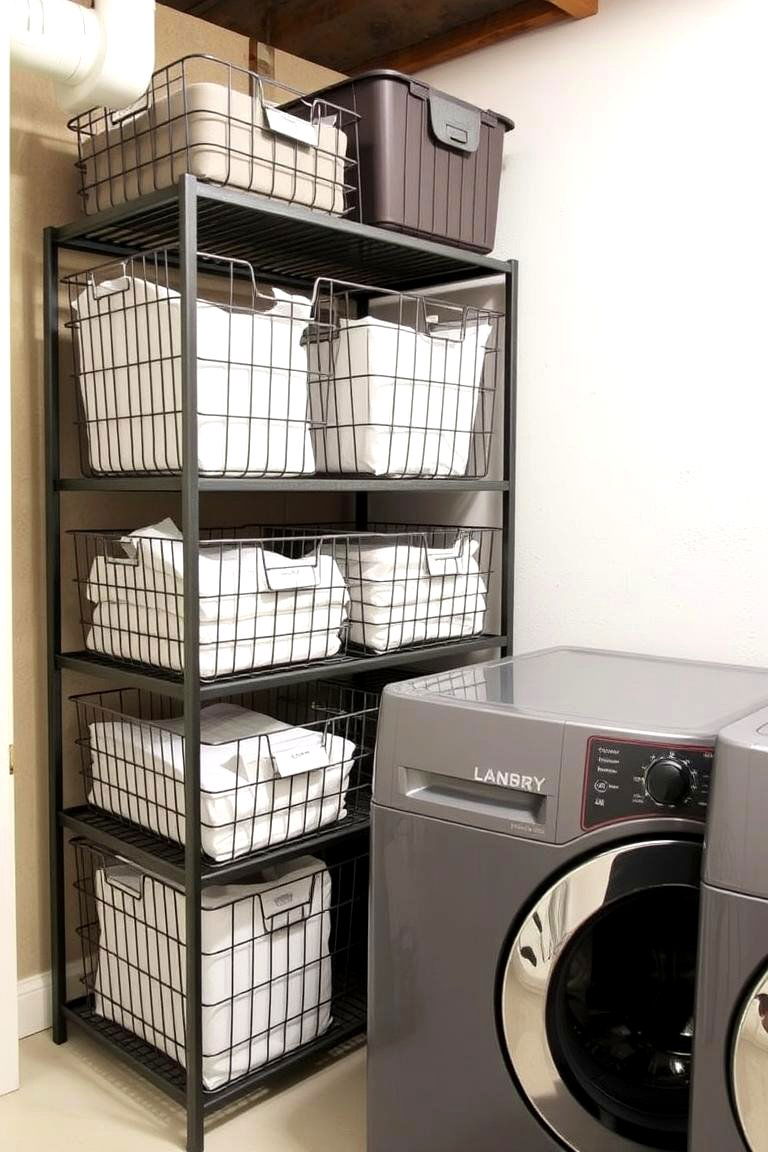 Opt for Industrial Storage Bins - 24 basement laundry room ideas