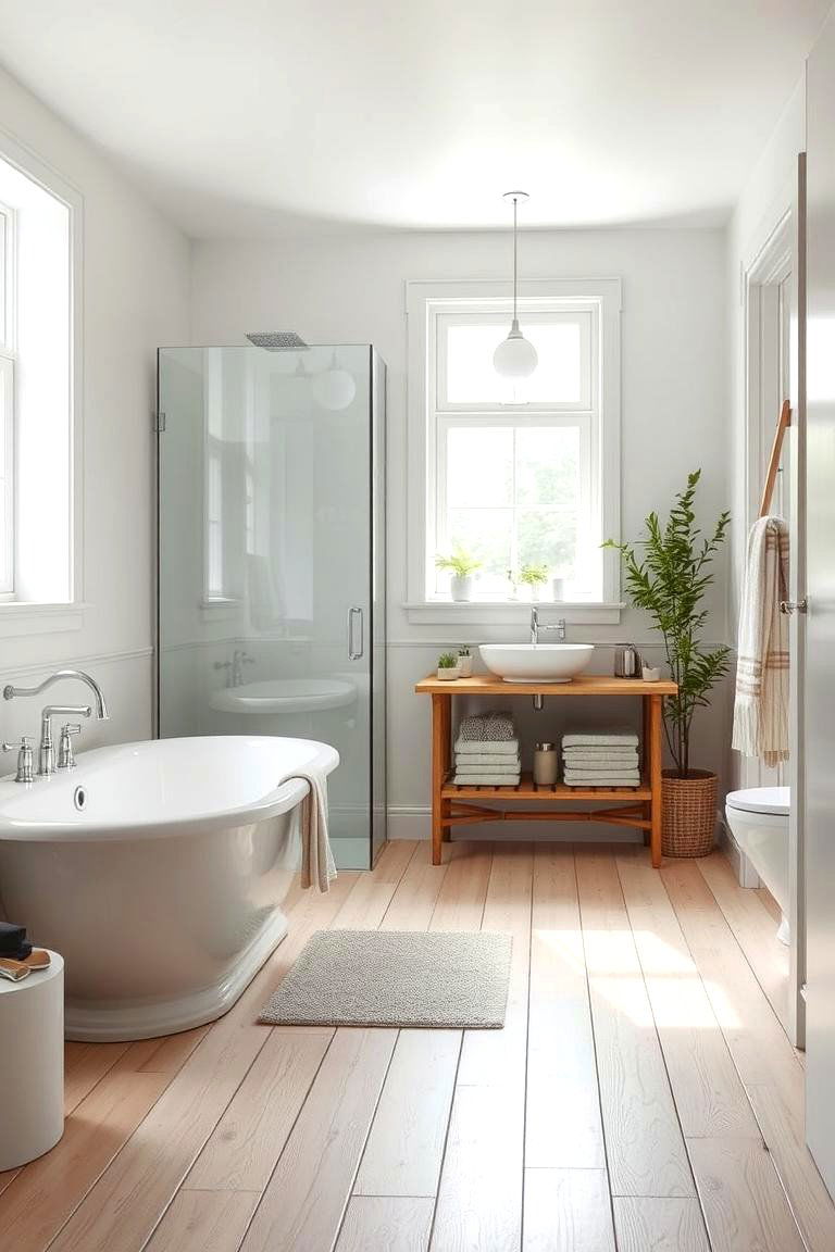 Opt for Light Colored Flooring - 24 Scandinavian Bathroom Ideas