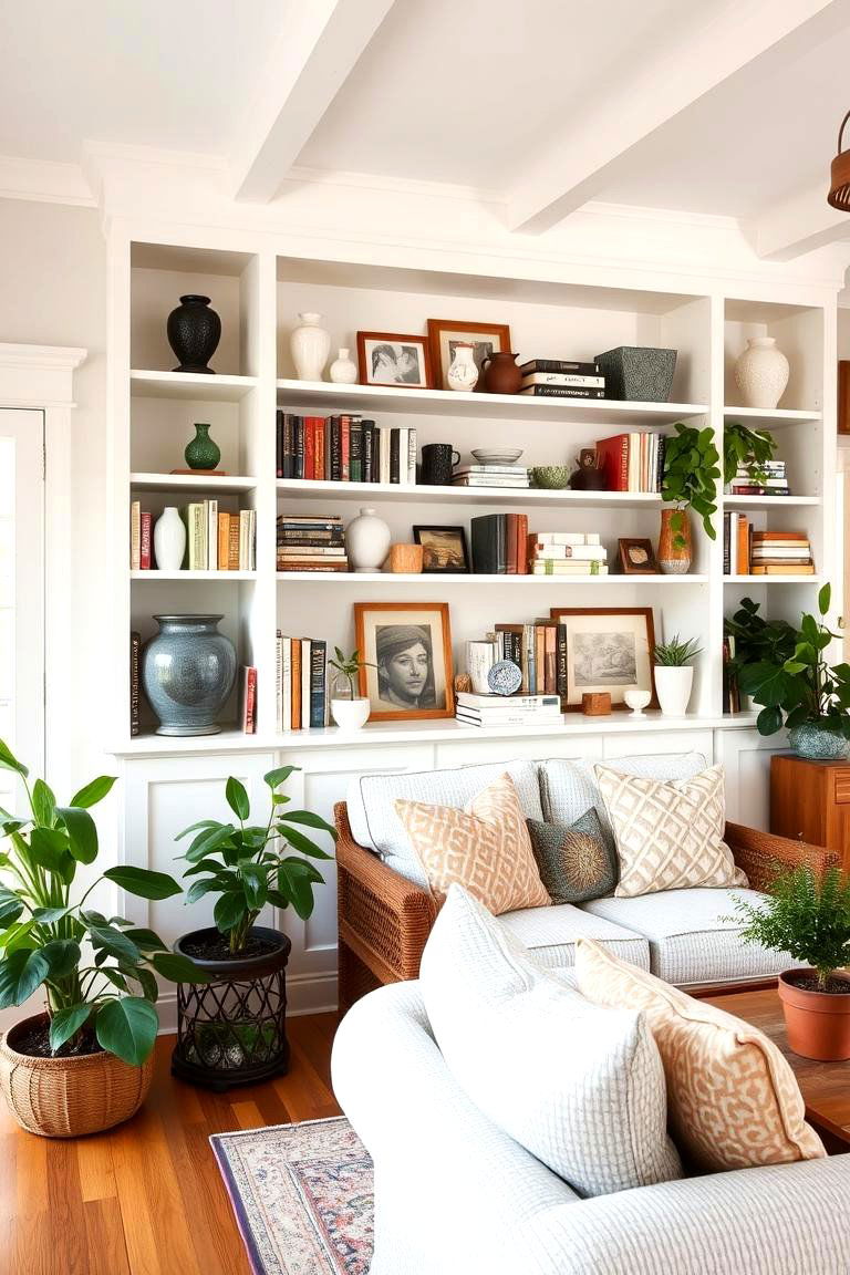 Opt for Open Shelving for Practical Display - 24 Cottage Living Room Ideas