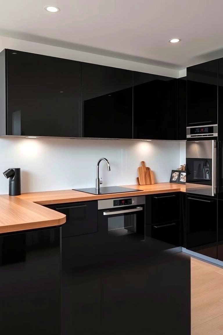 Opt for Sleek Modern Minimalism - 24 Kitchen With Black Cabinets And Wood Countertops Ideas