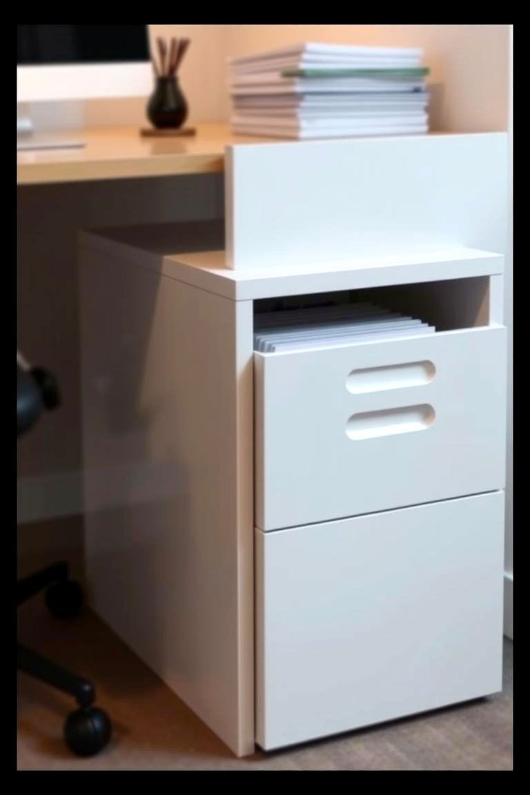 Opt for a Compact Filing Cabinet - 24 Desk Organization Ideas