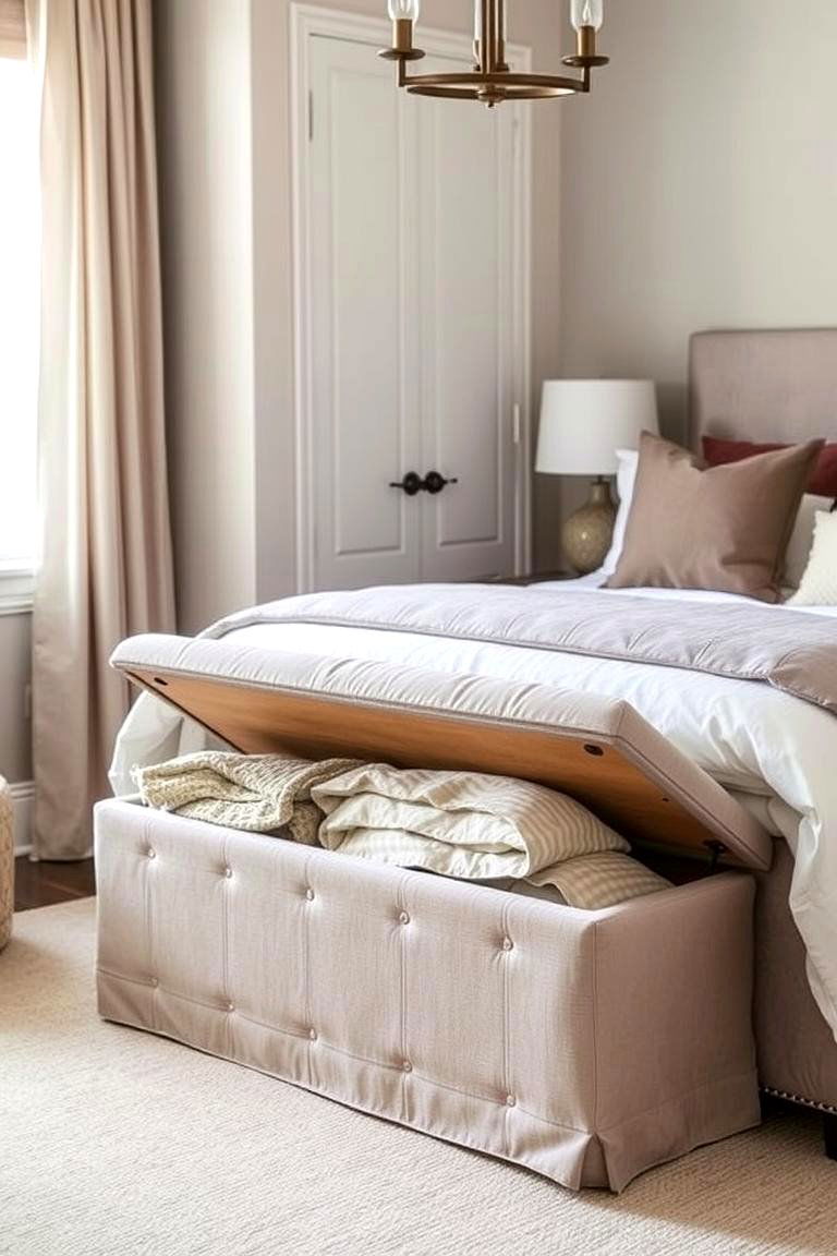 Opt for a Storage Bench at the Foot of the Bed - 24 Bedding Storage Ideas
