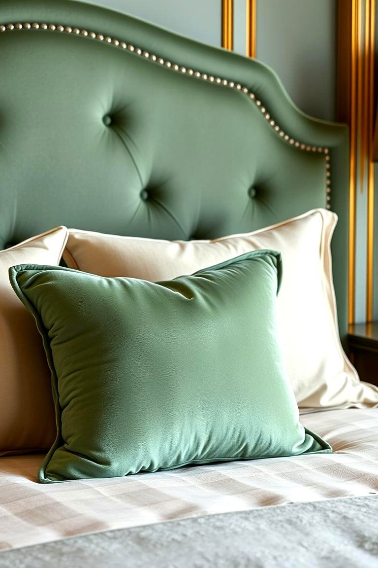 Opting for Sage Green Velvet Accents - 24 Sage Green Bedroom Ideas
