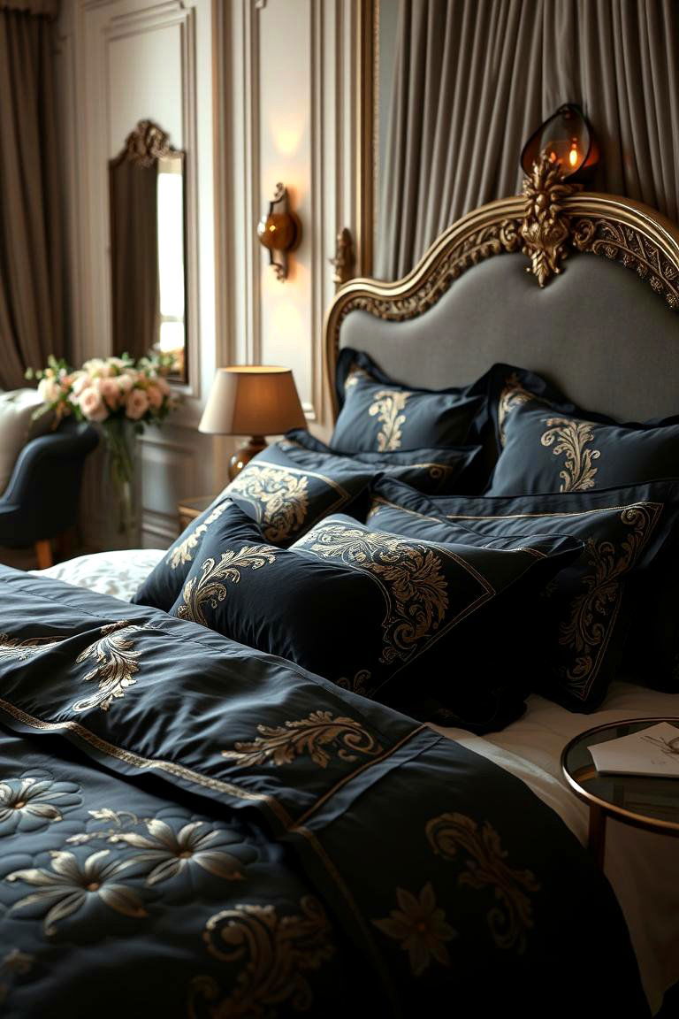 Opulent Bed Linens and Rich Textures - 24 Black and Gold Bedroom Ideas
