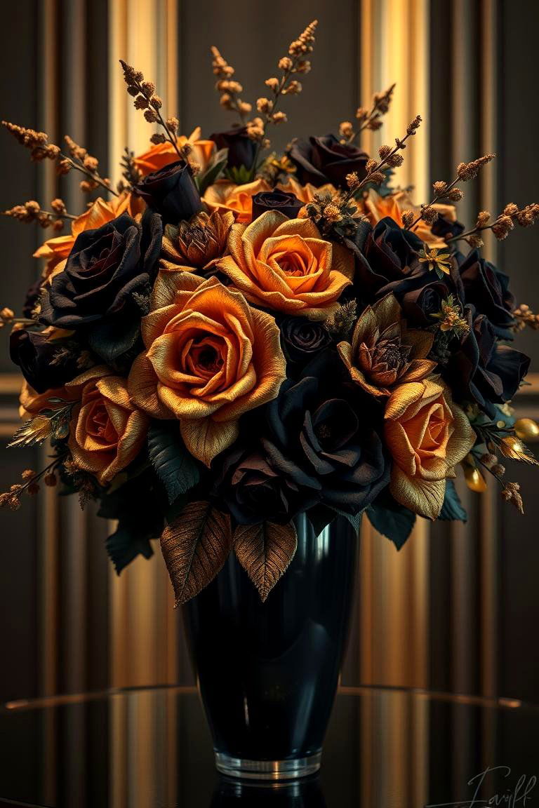 Opulent Black and Gold Floral Fusion - 24 Black and Gold Centerpiece Ideas