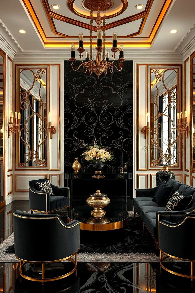 Opulent Black and Gold Metallic Decor - 24 Black and Gold Living Room Ideas