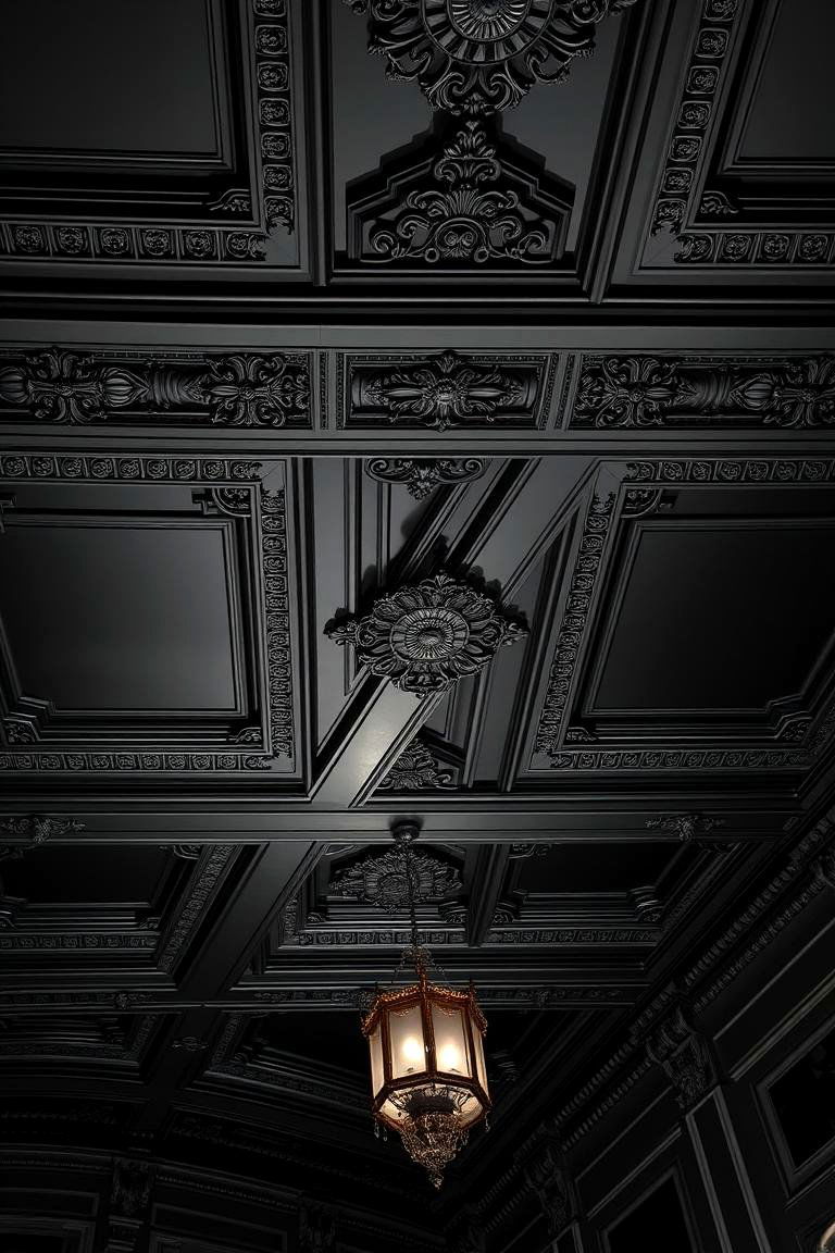 Opulent Crown Molding on Black Ceiling - 24 black ceiling ideas