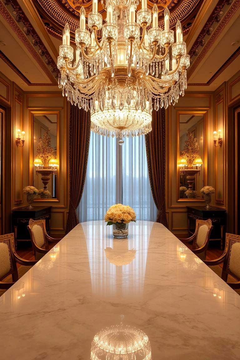 Opulent Crystal Chandelier and Gold Accents - 24 Luxury Dining Room Ideas