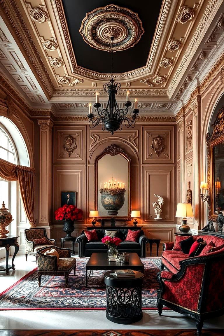 Opulent Details Ornate Black and Red Interiors - 24 Black and Red Living Room Ideas