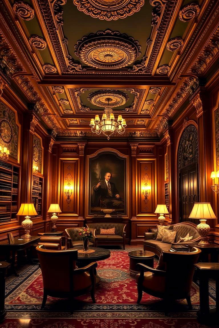 Opulent Gold Accented Cigar Room - 24 Cigar Room Ideas