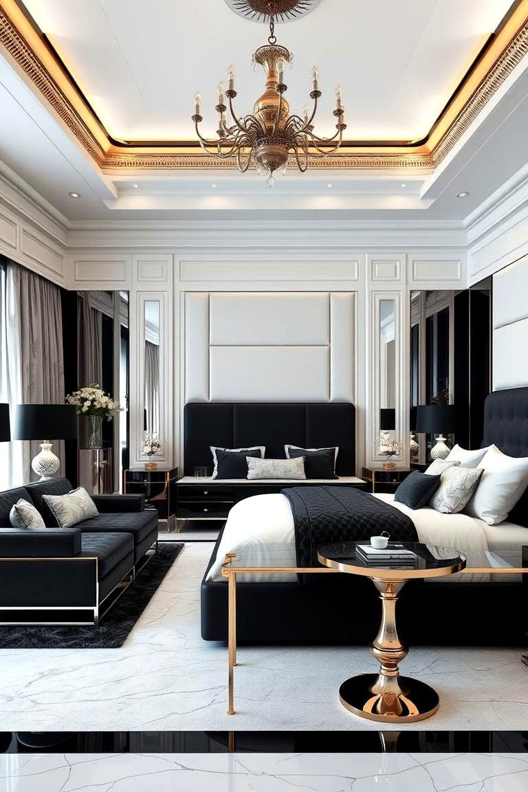 Opulent Minimalist Chic - 24 Feminine Black and White Bedroom Ideas