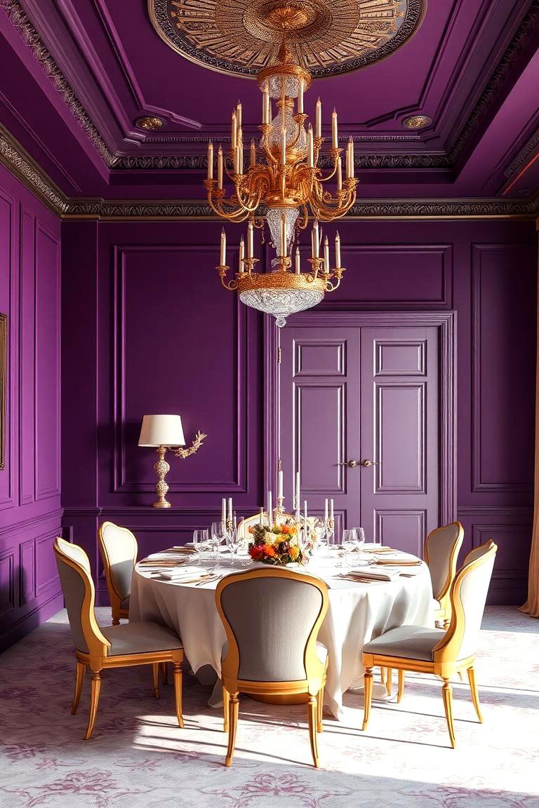 Opulent Purple and Soft Gold - 24 Moody Dining Room Ideas