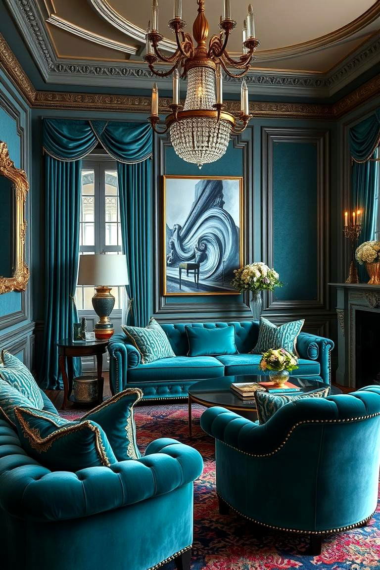 Opulent Turquoise Velvet Details - 24 Turquoise Bedroom Ideas