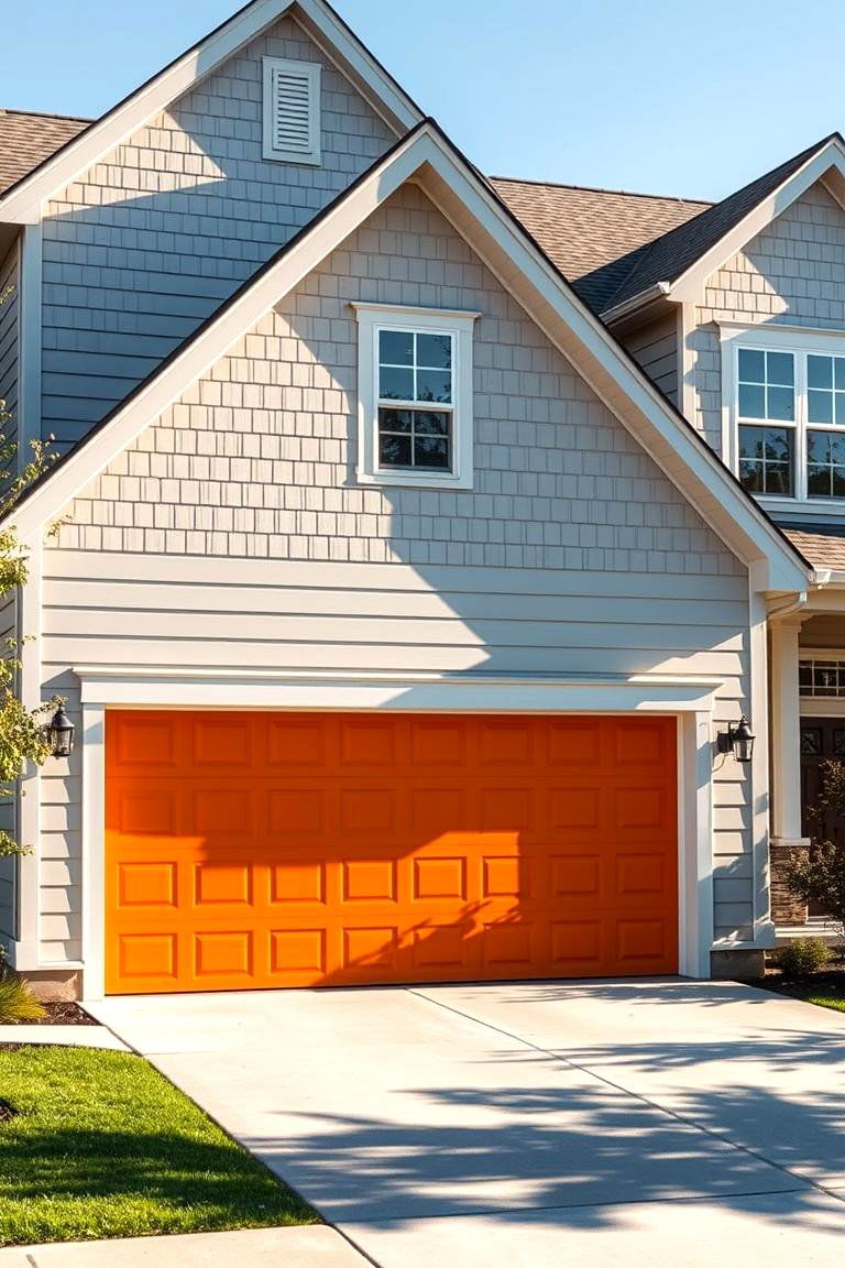 Orange Garage Door on a Neutral House - 24 Orange House Exterior Ideas