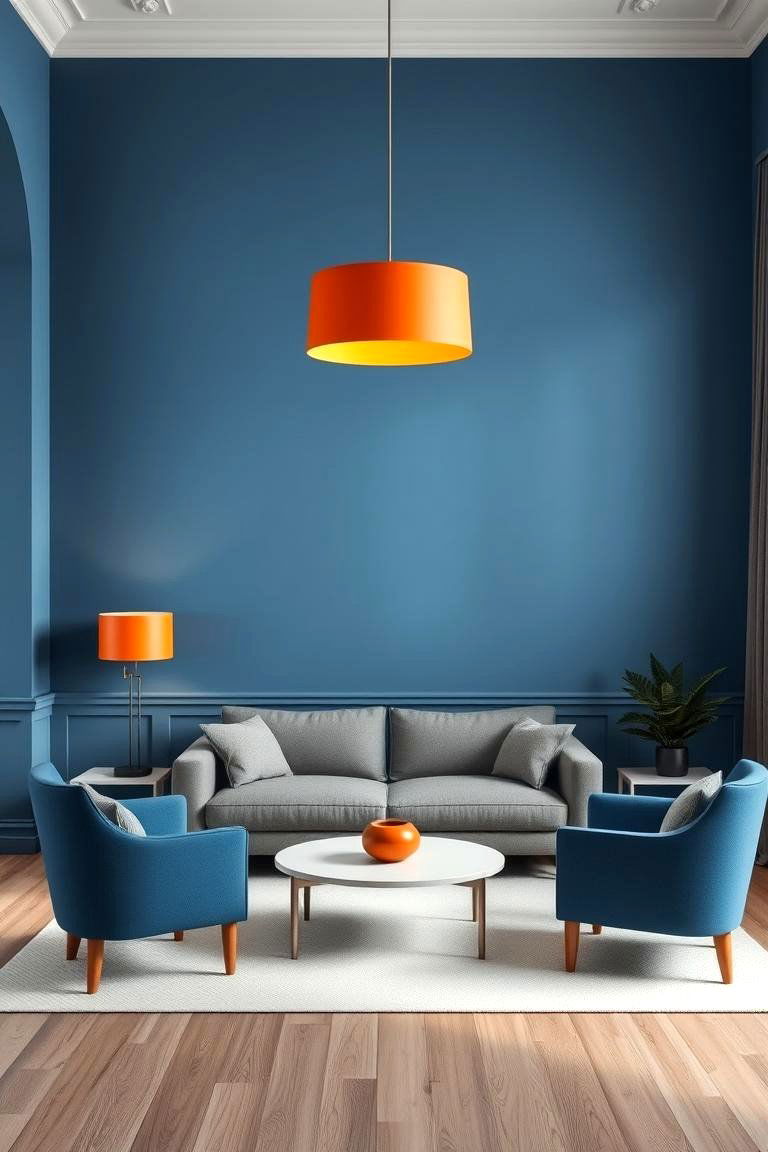 Orange Lighting Fixtures Against Blue Walls - 24 orange and blue living room ideas