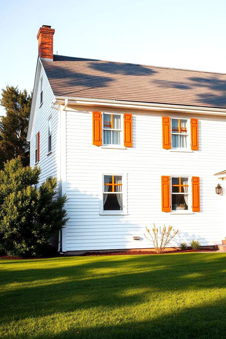Orange Window Shutters on a Light Colored House - 24 Orange House Exterior Ideas