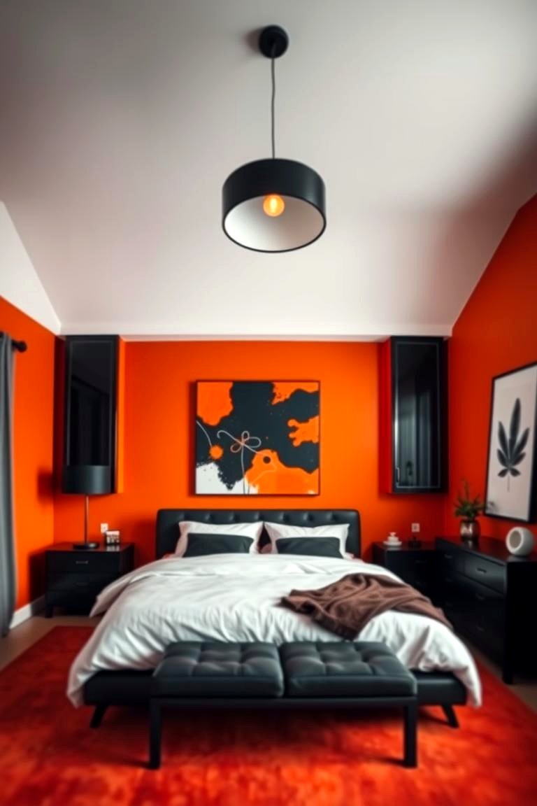 Orange and Black Contrast - 24 Orange Bedroom Ideas