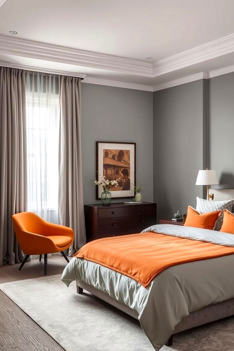 Orange and Grey Sophistication - 24 Orange Bedroom Ideas