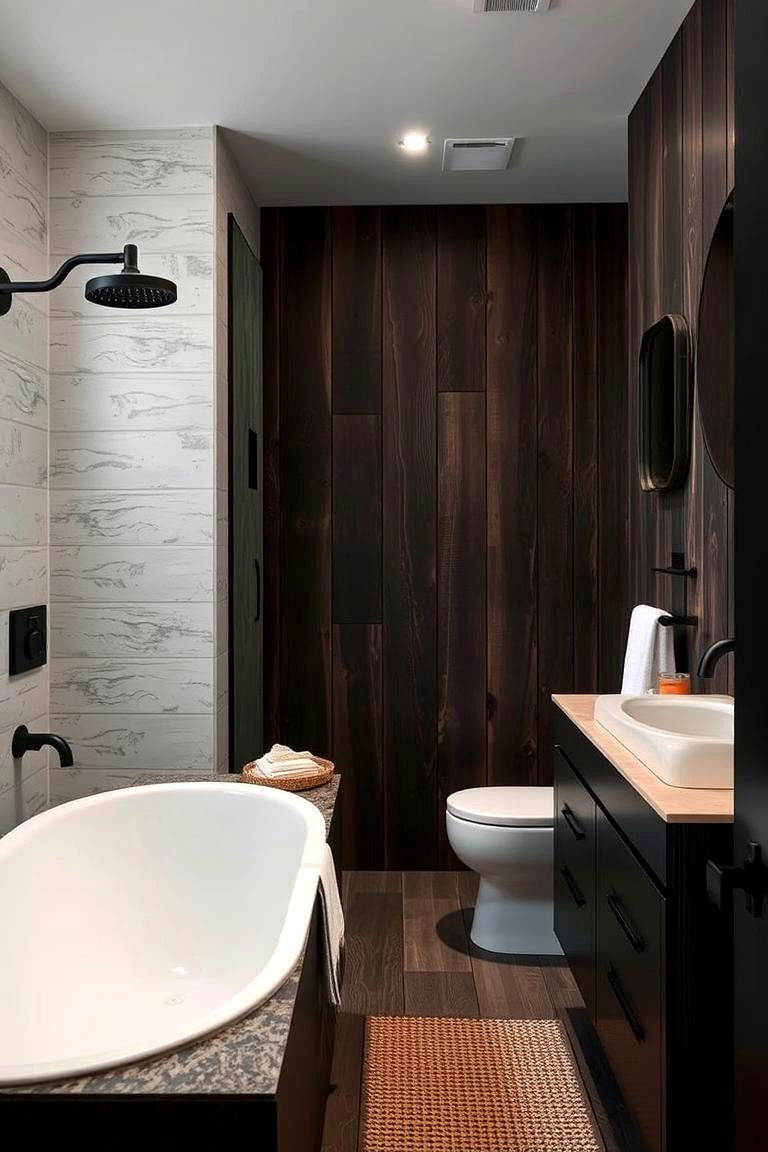 Organic Black Wood Elements - 24 Black Bathroom Ideas