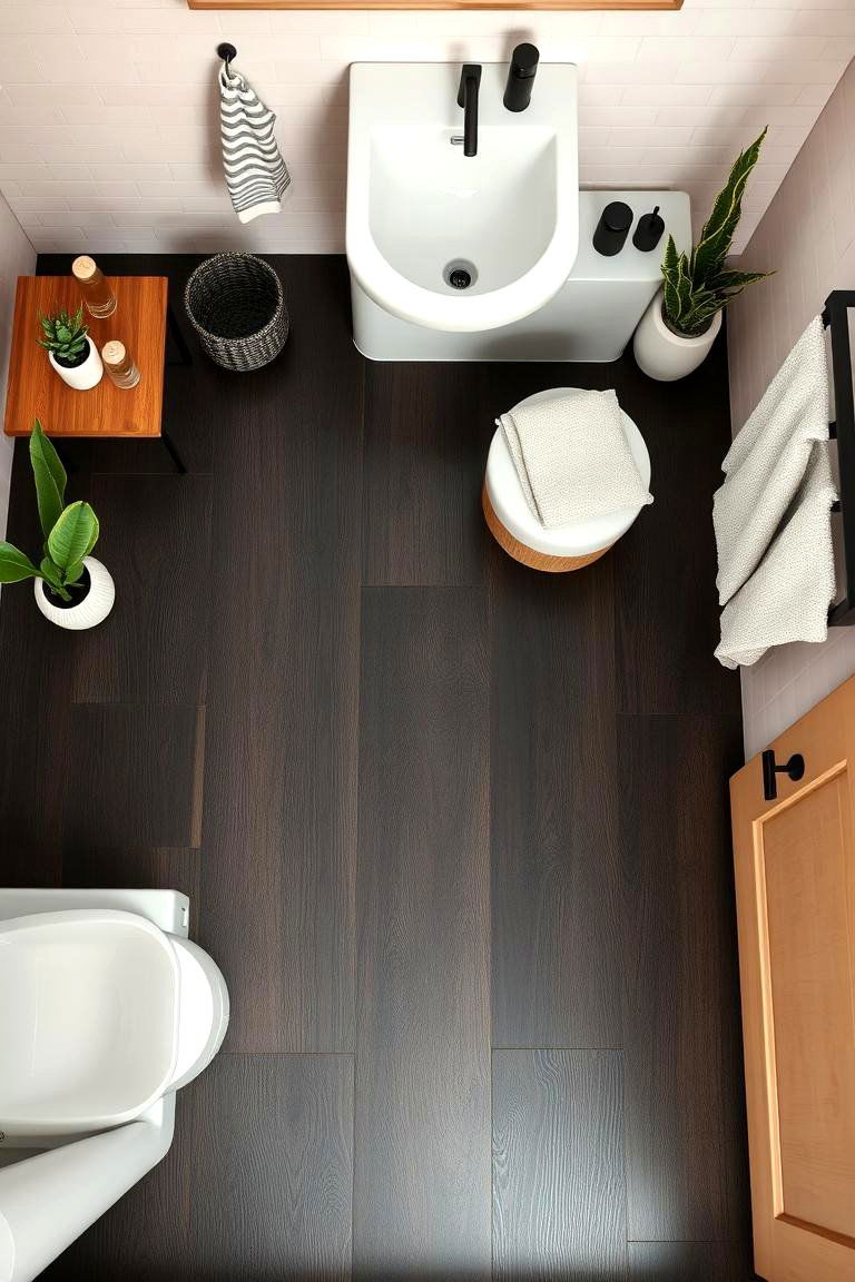 Organic Black Wood Look - 24 Black Floor Bathroom Ideas