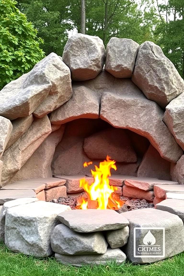Organic Curved Rock Formation - 24 Rock Fire Pit Ideas