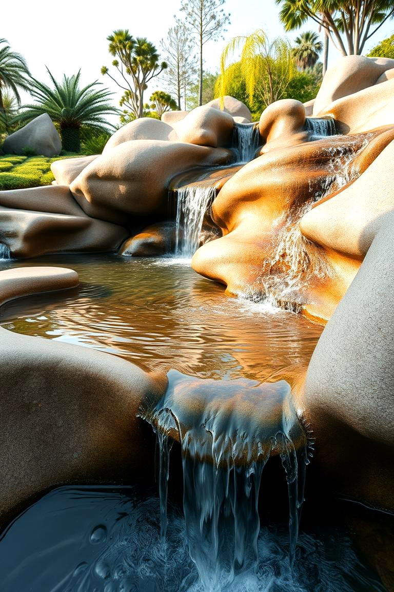 Organic Curved Waterfall - 24 Pondless Waterfall Design Ideas