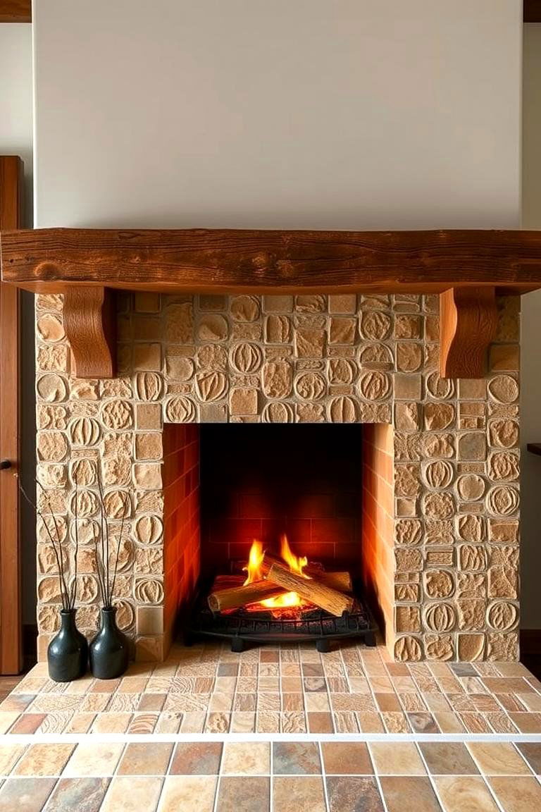 Organic Earth Inspired Textures - 24 Farmhouse Fireplace Tile Ideas