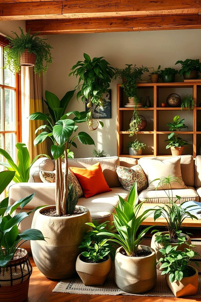 Organic Indoor Plants - 24 Rustic Living Room Ideas