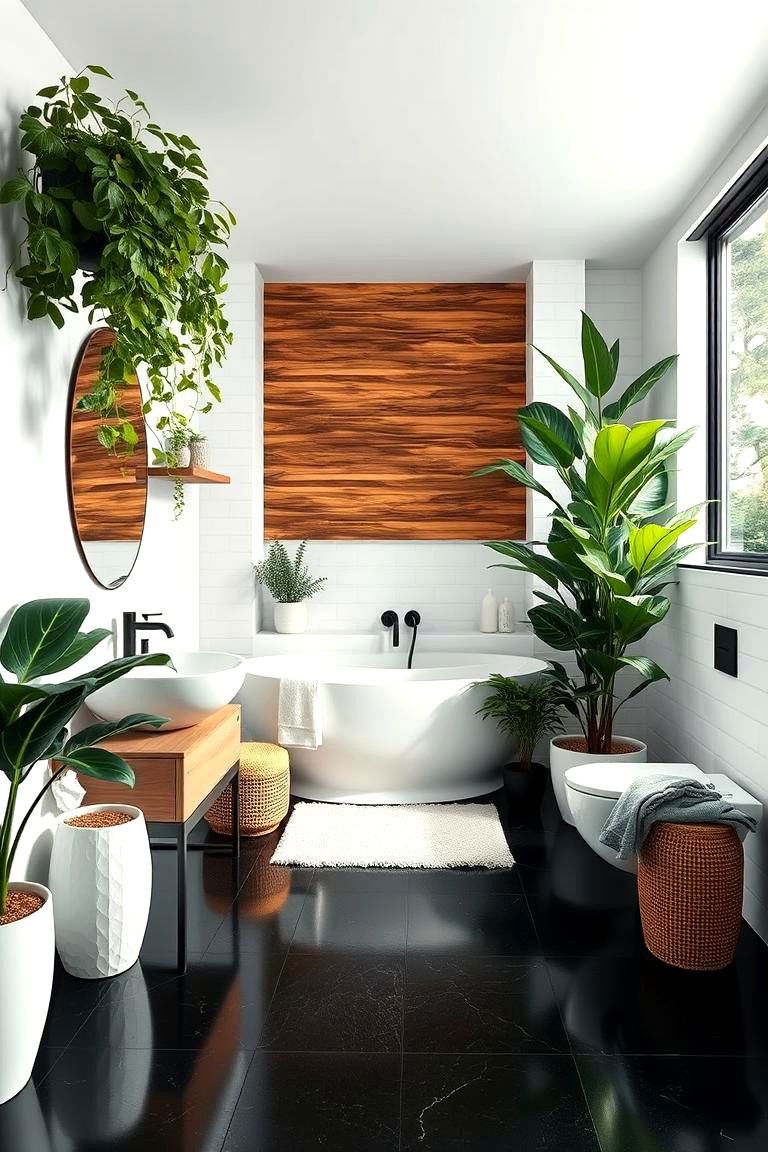 Organic Material Integration - 24 Black Floor Bathroom With White Walls Ideas