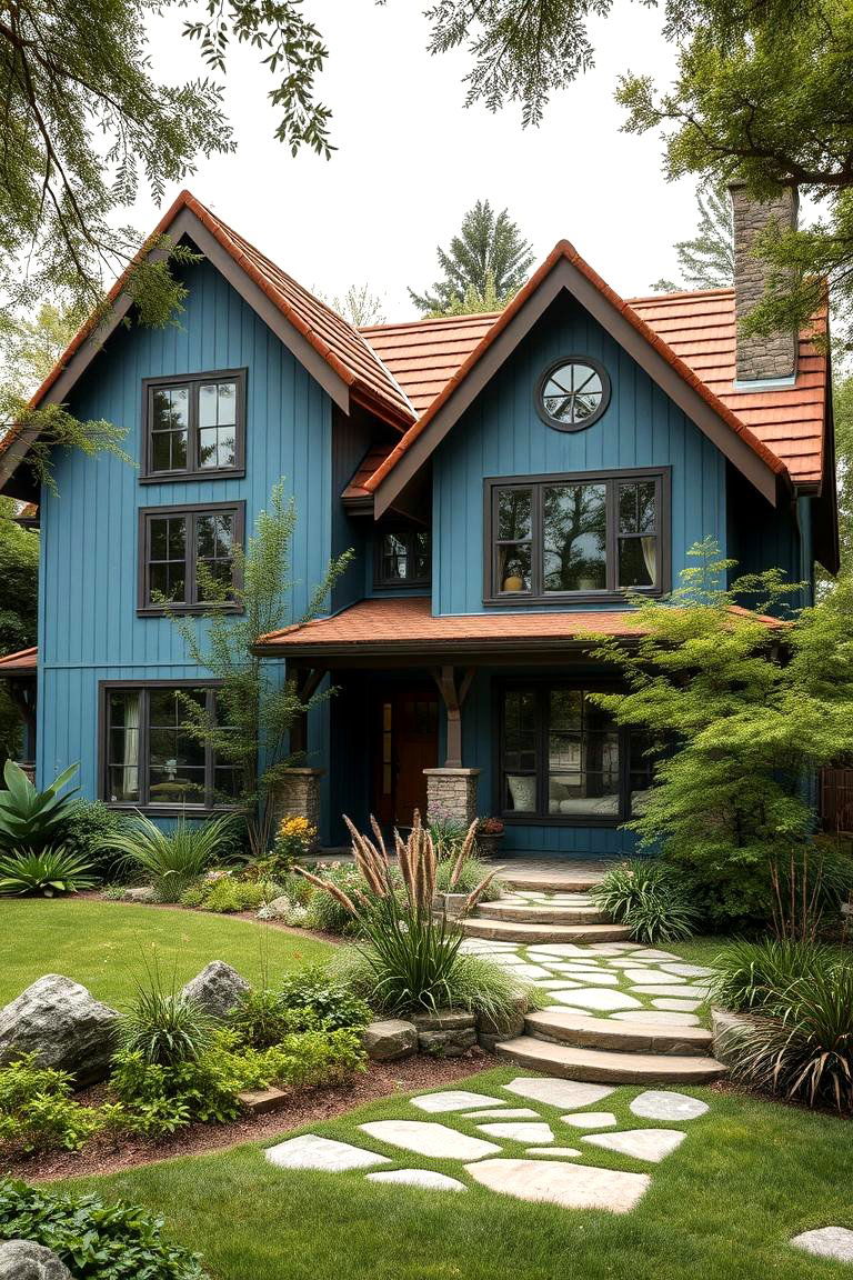 Organic Natural Harmony - 24 blue exterior home with a brown roof ideas