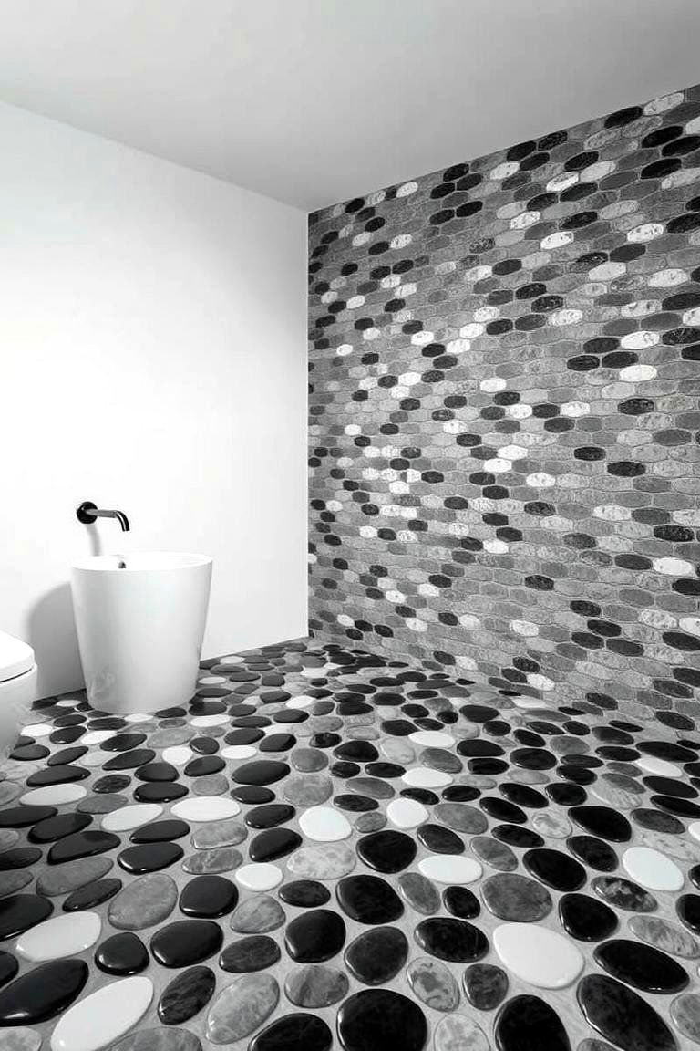 Organic Pebble Patterns - 24 Black and White Bathroom Tile Ideas