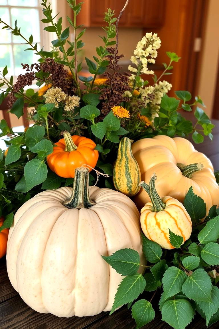 Organic Pumpkin and Botanical Display - 24 Pumpkin Decor Ideas