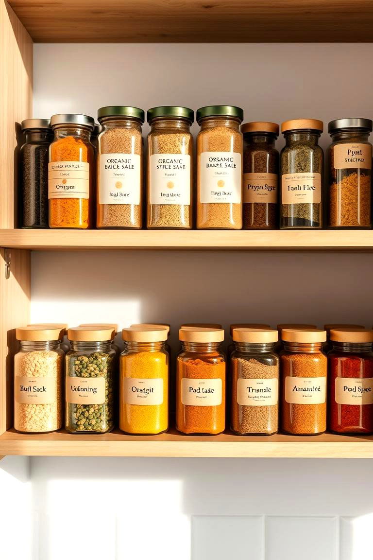 Organic Spice Jars Arrangement - 24 Earthy Kitchen Ideas