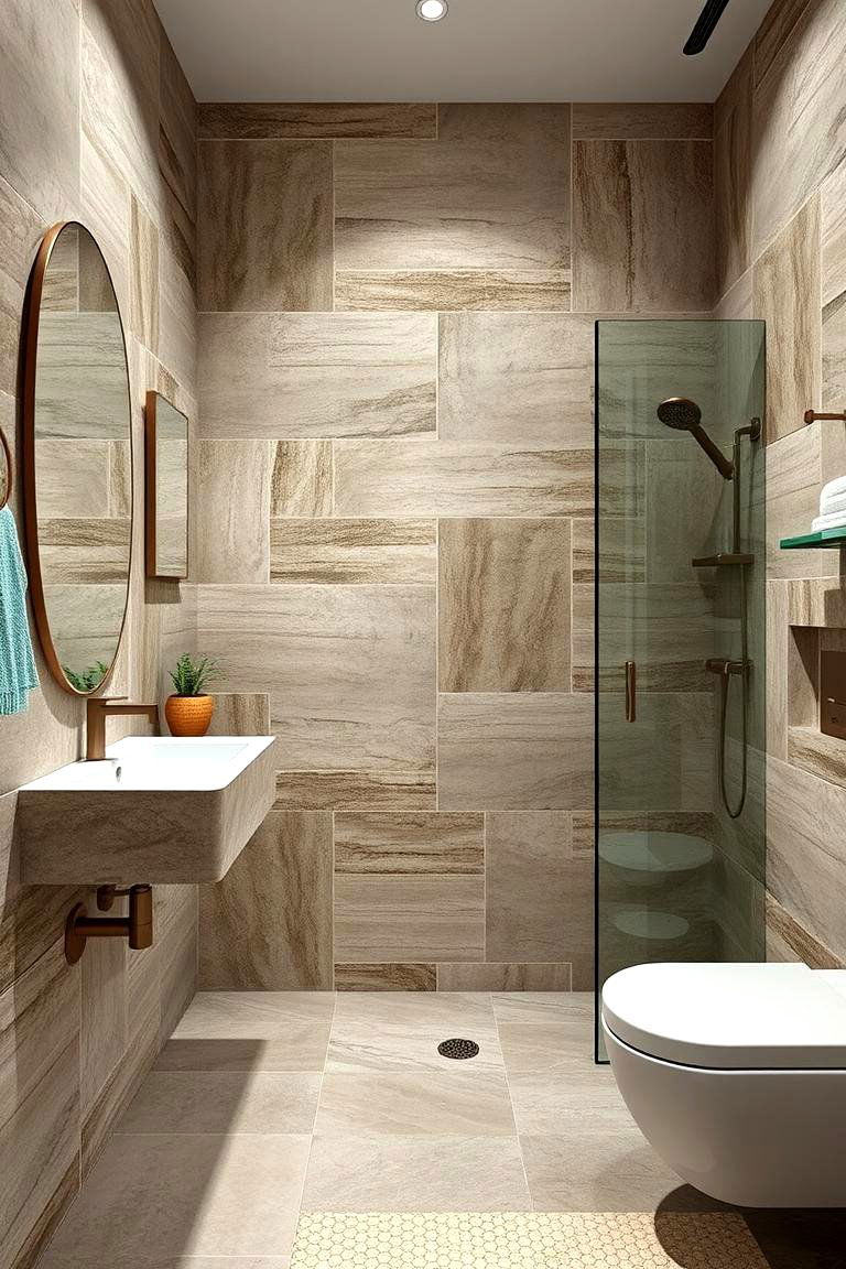 Organic Stone and Tile Details - 24 Cozy Bathroom Ideas