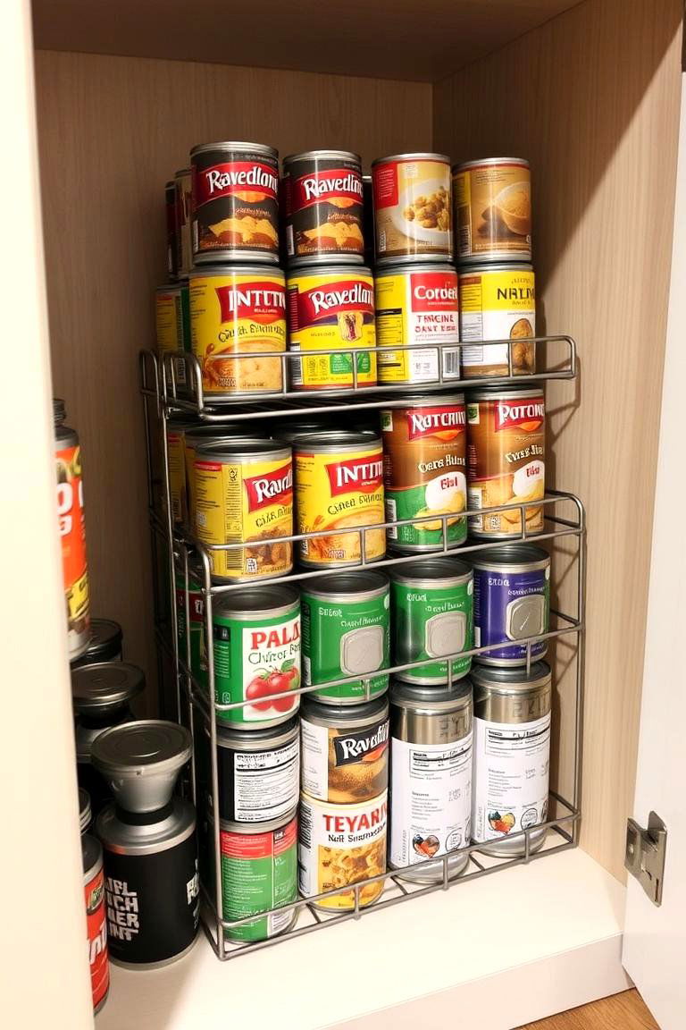 Organize Canned Goods with a Can Rack - 24 Kitchen Cabinet Organization Ideas