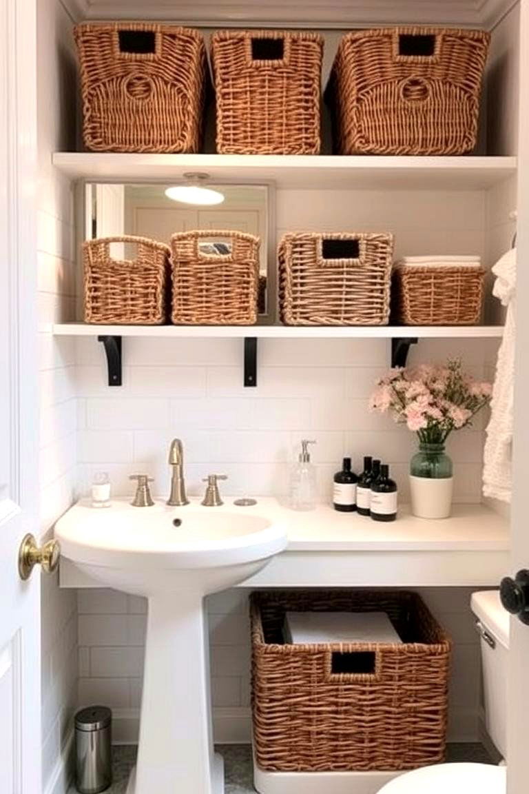 Organize Storage with Stylish Baskets - 24 Bathroom Staging Ideas