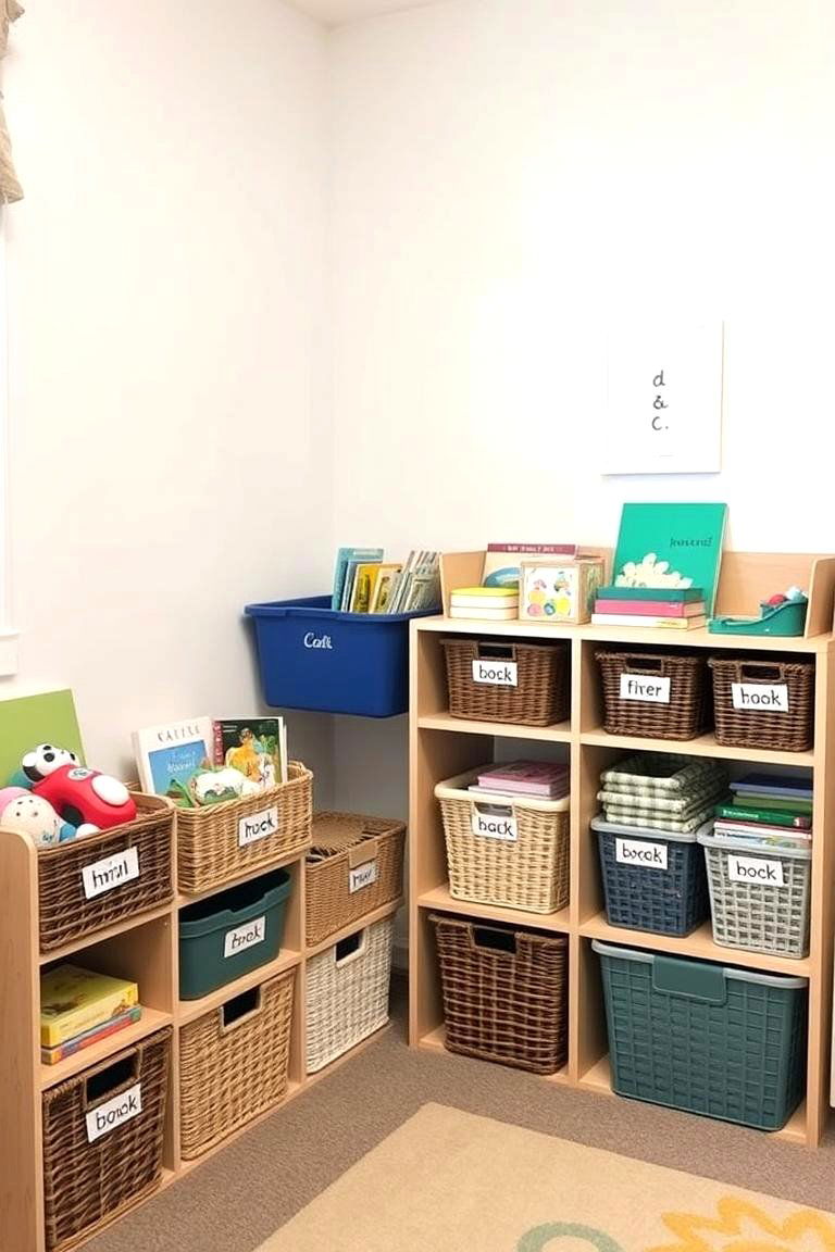 Organize with Baskets and Bins - 24 montessori nursery ideas
