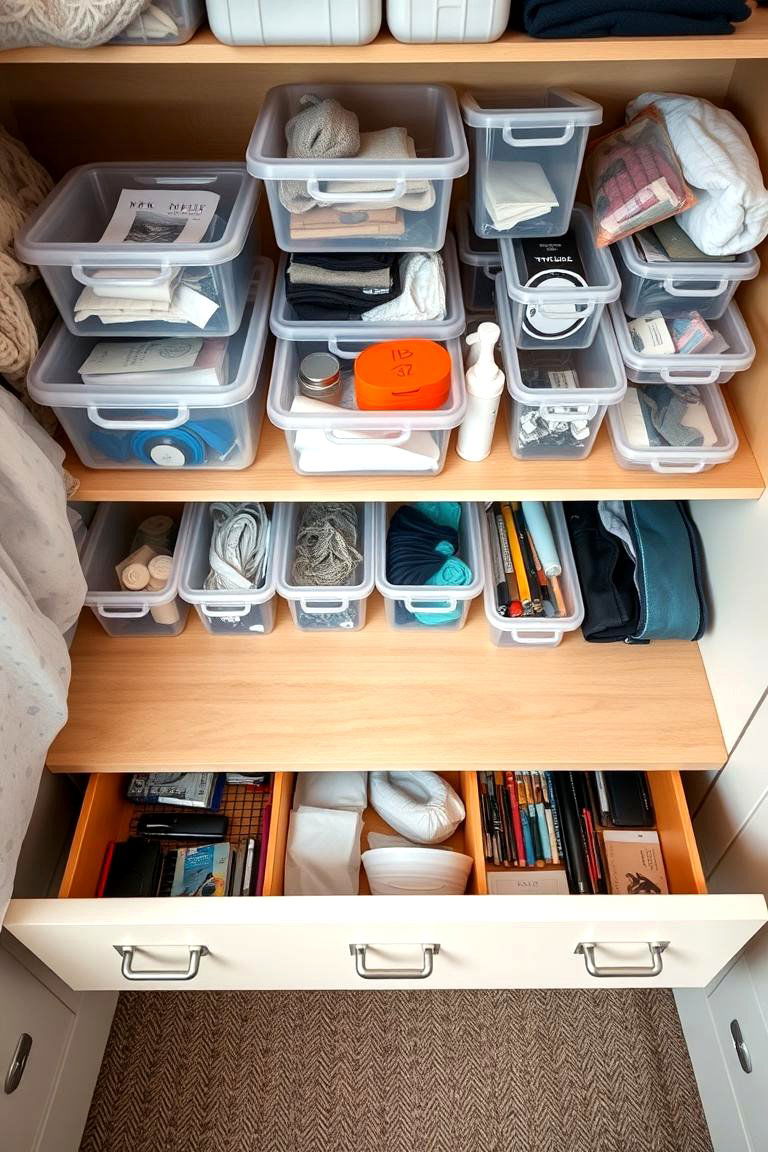 Organize with Clear Containers - 24 Minimalist Dorm Room Ideas