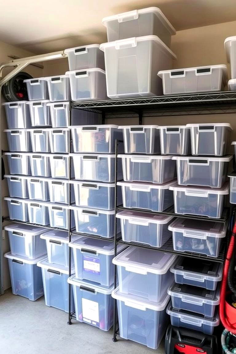 Organize with Clear Storage Bins - 24 Garage Makeover Ideas