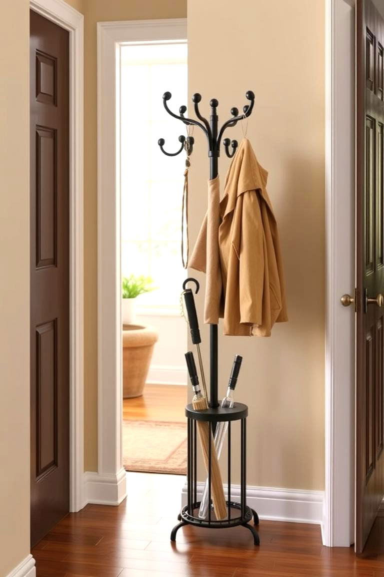 Organize with a Coat Rack and Umbrella Stand - 24 Hallway Decor Ideas