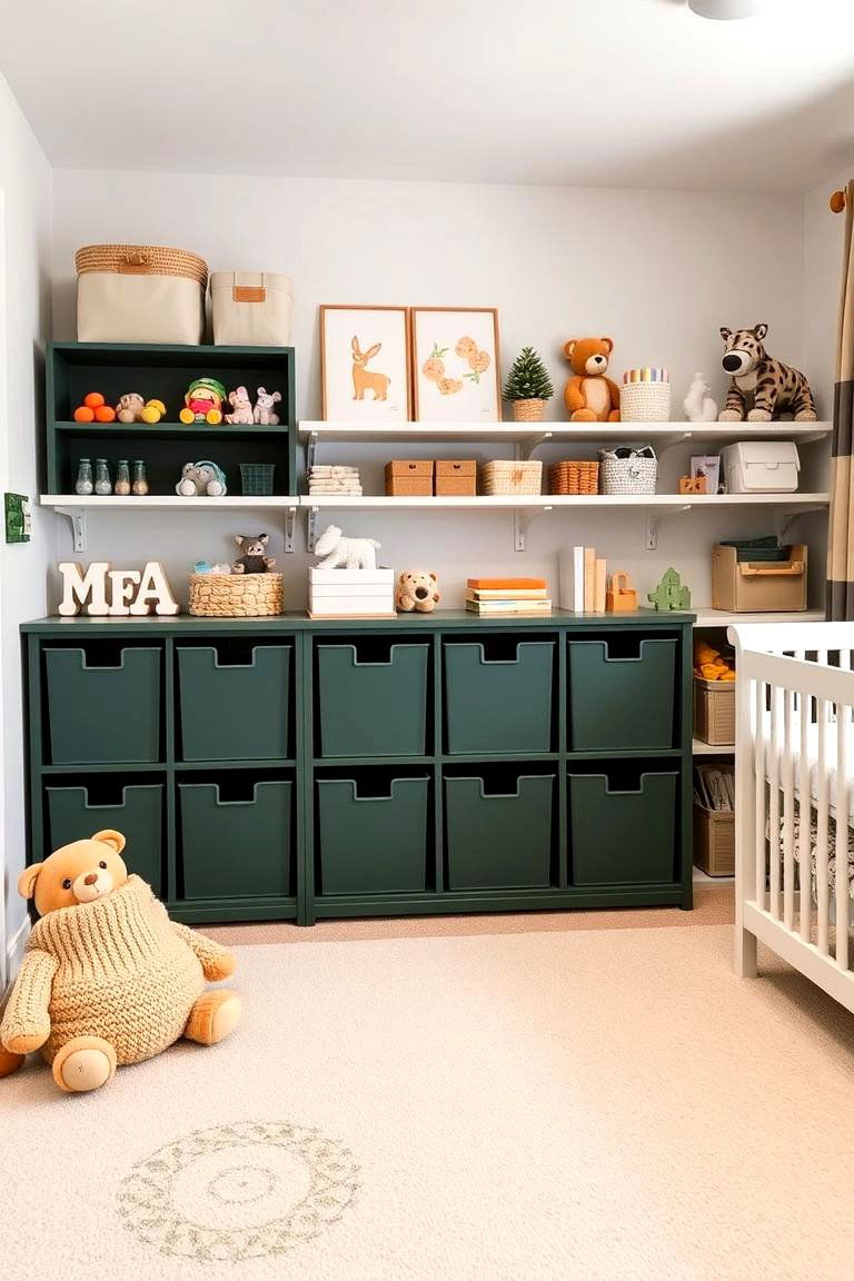 Organized Dark Green Toy Organizers - 24 Dark Green Nursery Ideas