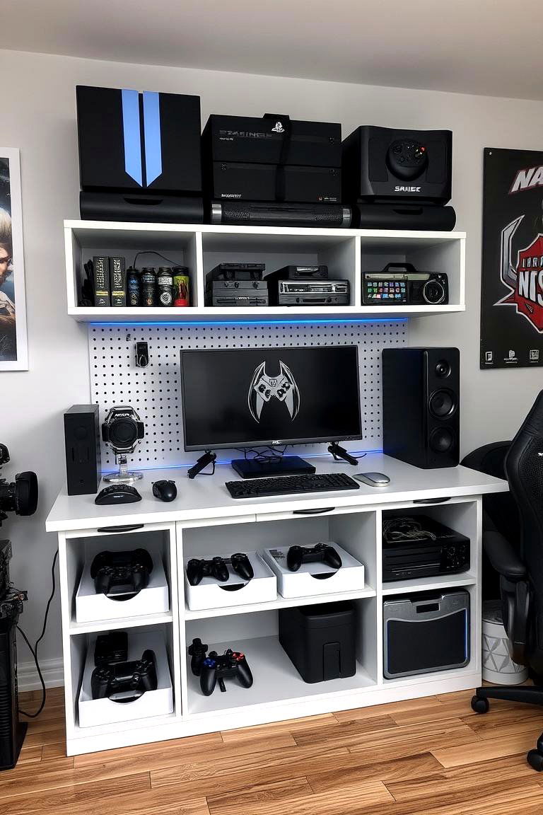 Organized Gaming Accessory Hub - 24 Boys Gaming Bedroom Ideas