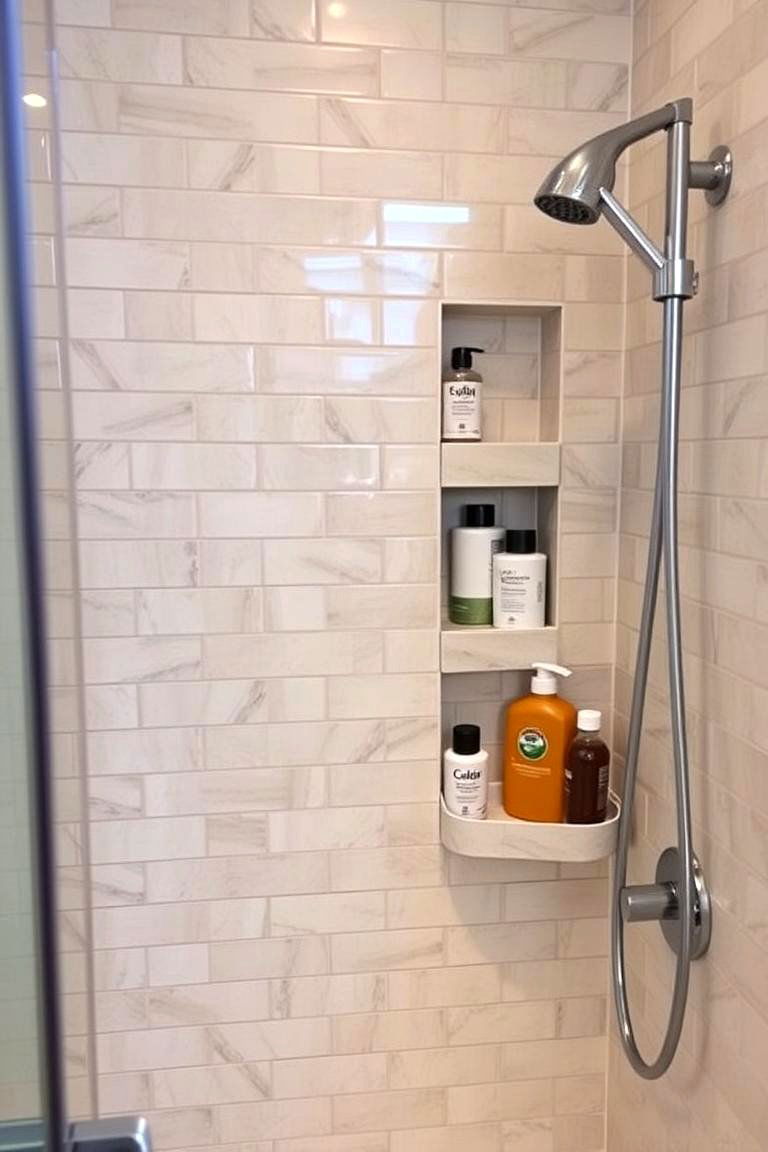 Organized Half Wall with a Shampoo Bottle Holder - 24 Half-wall Shower Ideas