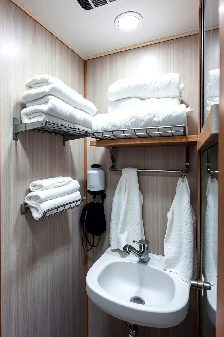 Organized Racks and Hooks - 24 Small Rv Bathroom Ideas
