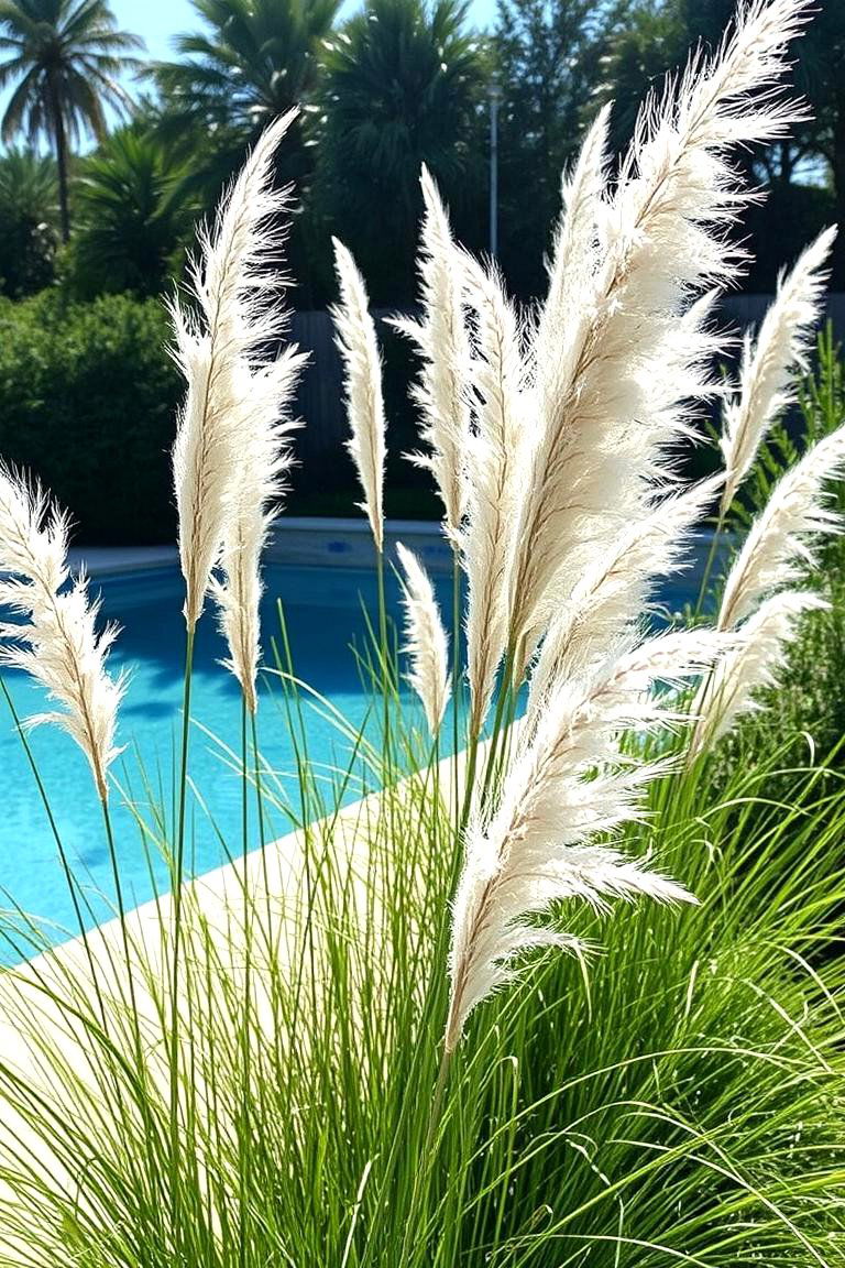 Ornamental Grass Around the Pool Area - 24 Above Ground Pool Landscaping Ideas